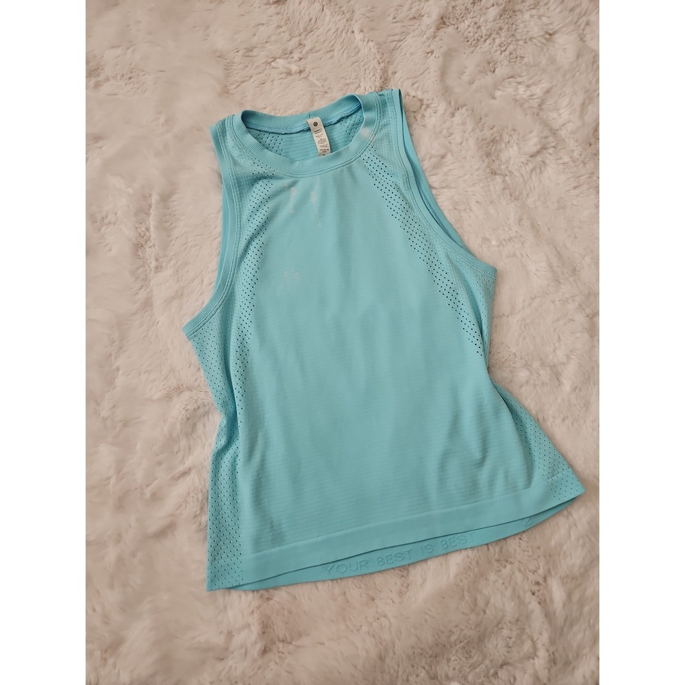 Lululemon Breeze By Muscle Tank Top Aqua Blue Perforated Mesh Size 2